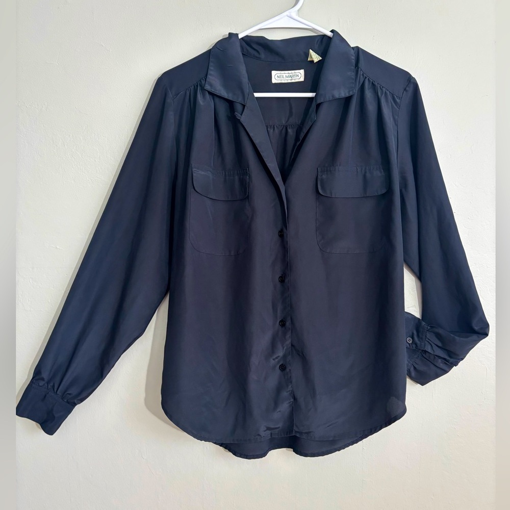 Silken black collared button blouse 12